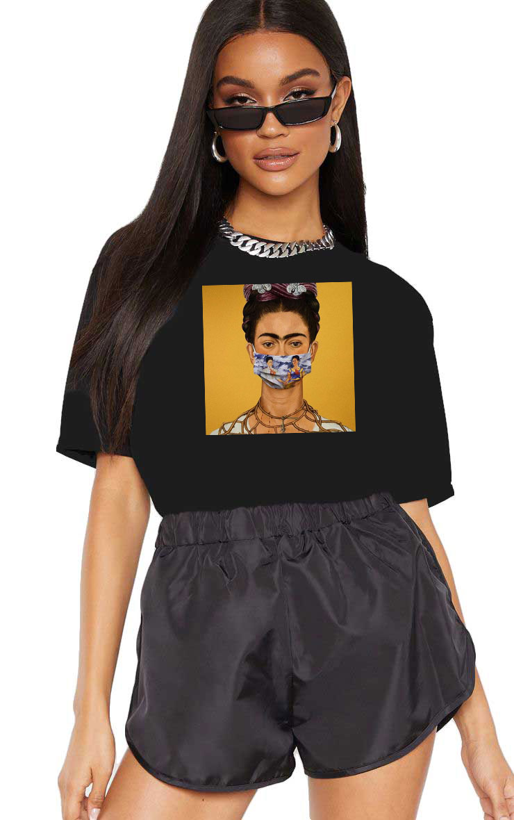 Tricou dama negru - Frida in Pandemie - CATEGORIE